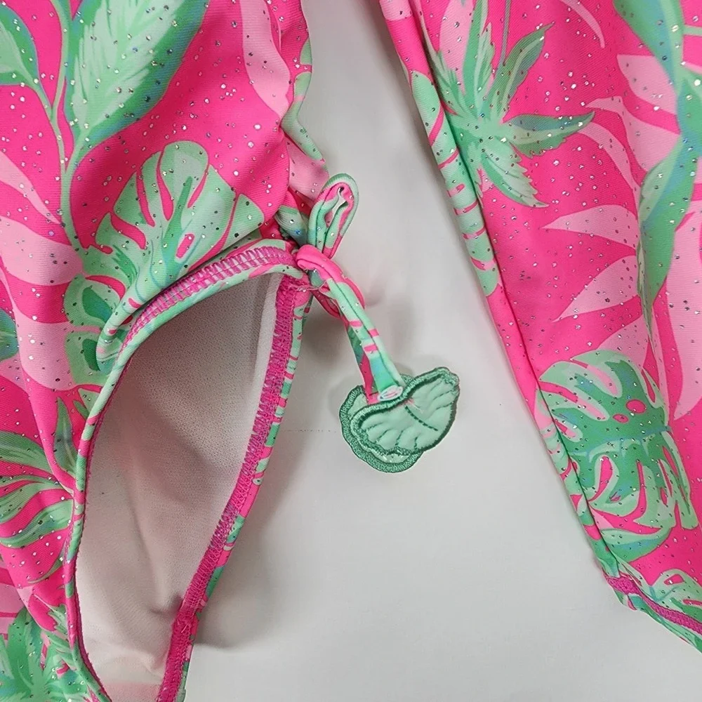 Nicole Miller Long Sleeve One Piece Swimsuit Girl's 8 Tropical Rash Guard